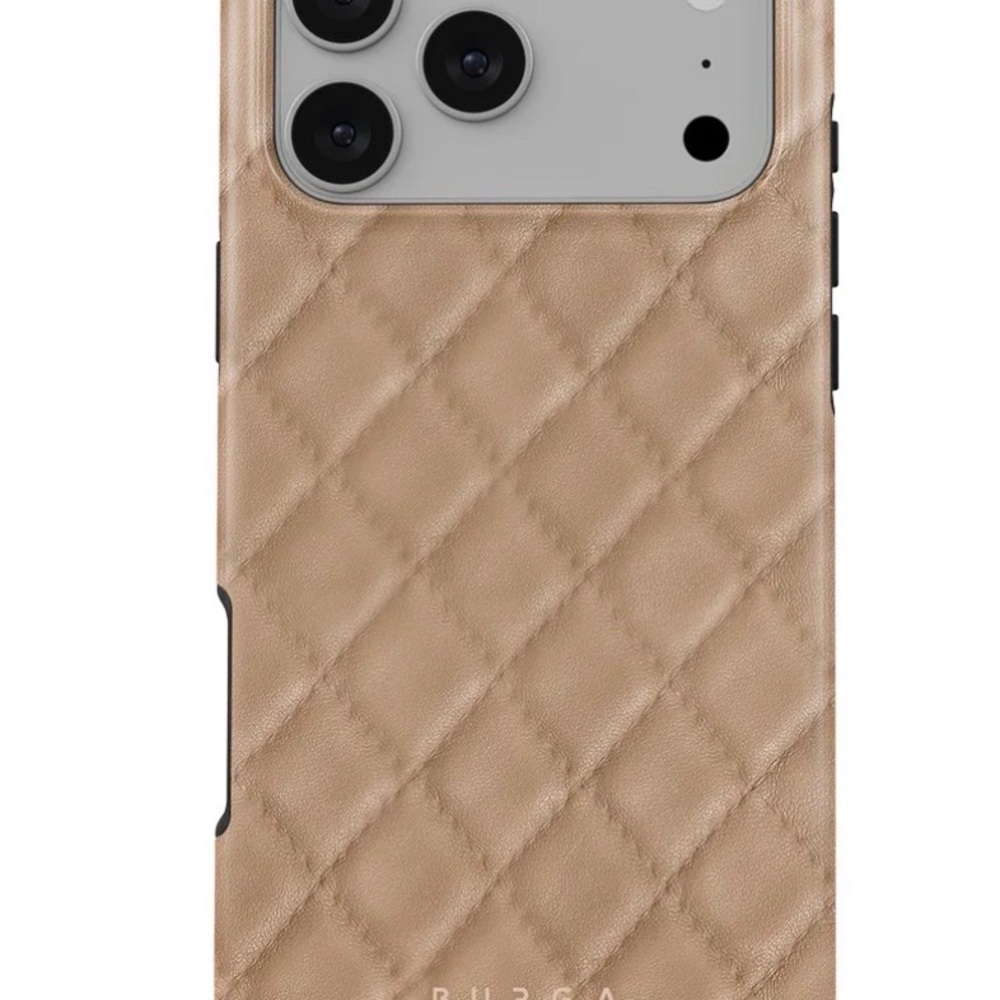 BURGA Tan Quilted Phone Case, Power Bank, and Ring Finger Holder